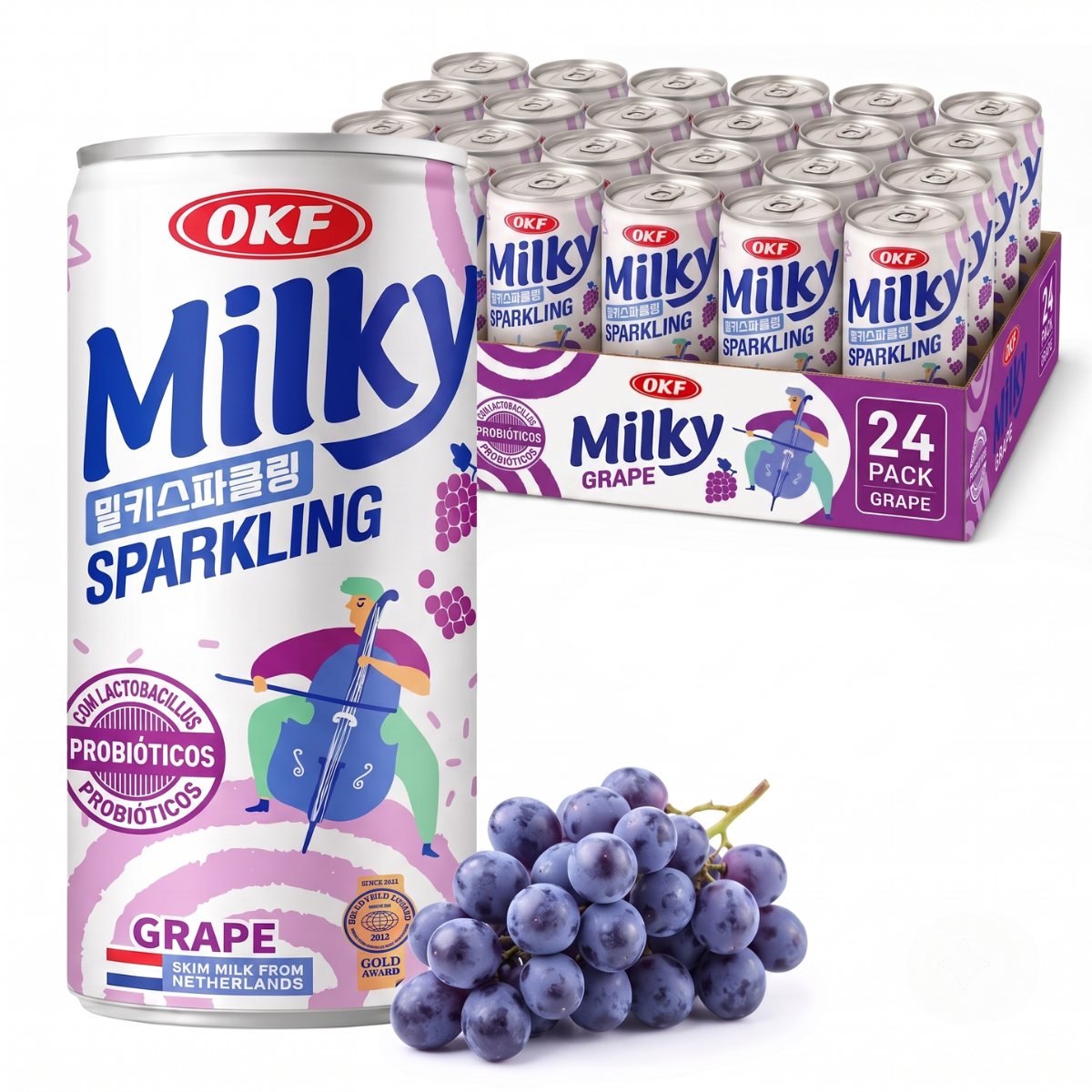 Caixa de Bebida Gaseificada MILKY Sabor Uva com Lactobacillus OKF 250mL - 24 Latas
