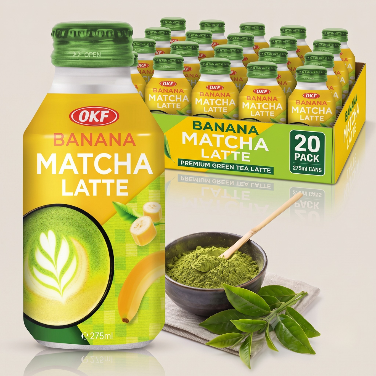 Caixa de Bebida Pronta Coreana Matcha Latte Banana OKF 275ml - 20 Latas