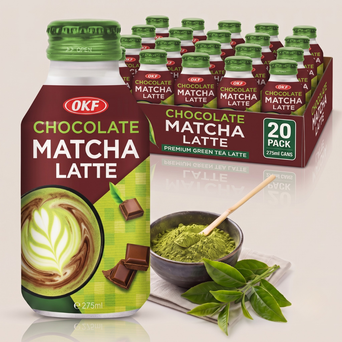 Caixa de Bebida Pronta Coreana Matcha Latte Chocolate OKF 275ml - 20 Latas