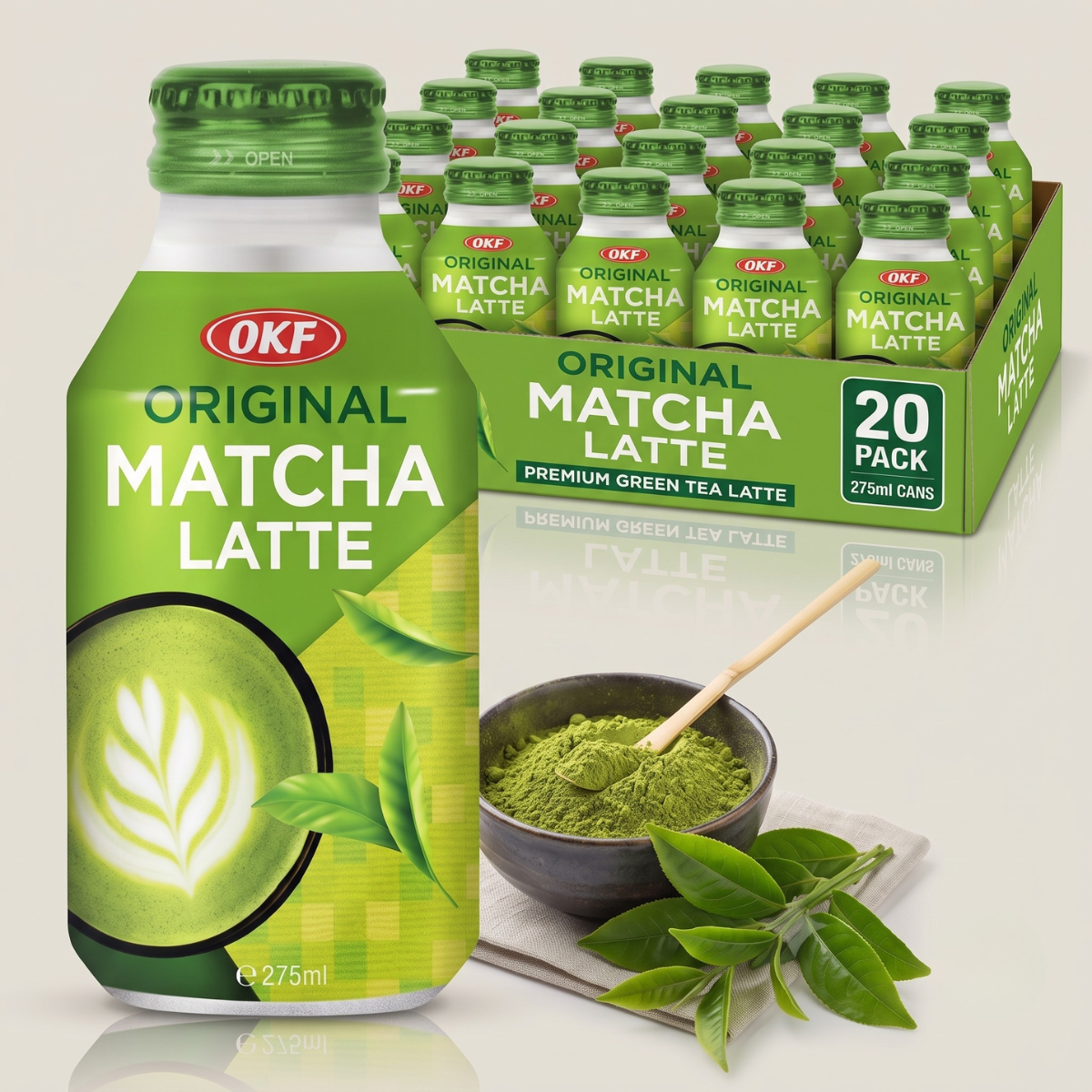 Caixa de Bebida Pronta Coreana Matcha Latte Original OKF 275ml - 20 Latas