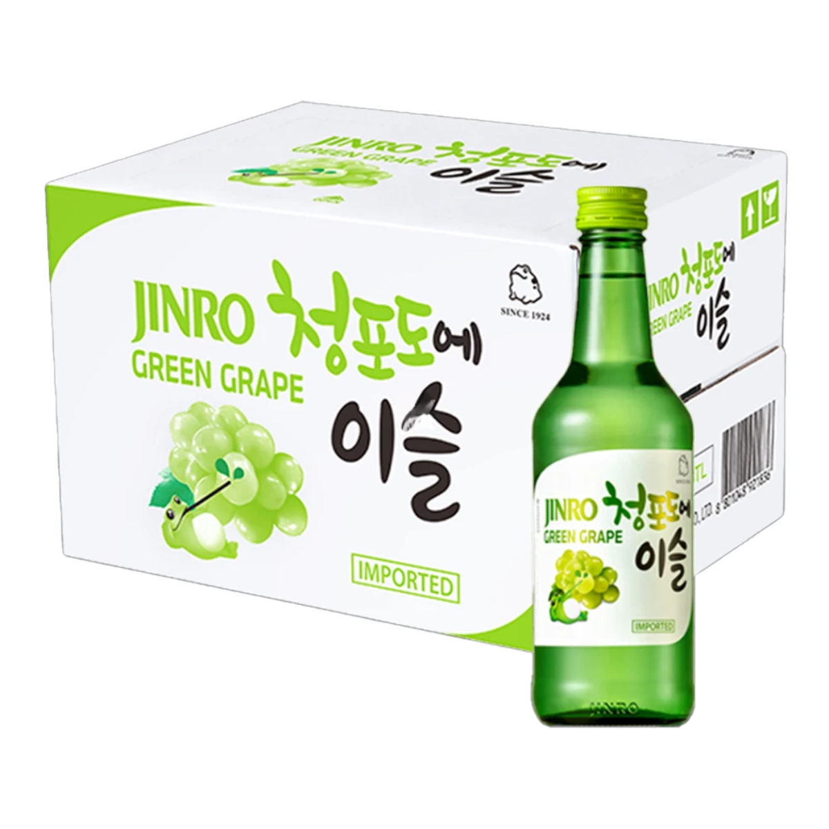 Caixa de Soju Importado Aroma de Uva Verde Jinro Green Grape 360mL - 20 Garrafas