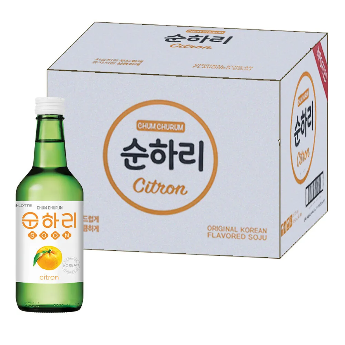 Caixa de Soju Importado Chum-Churum Lotte Sabor Cidra 360mL - 20 Garrafas