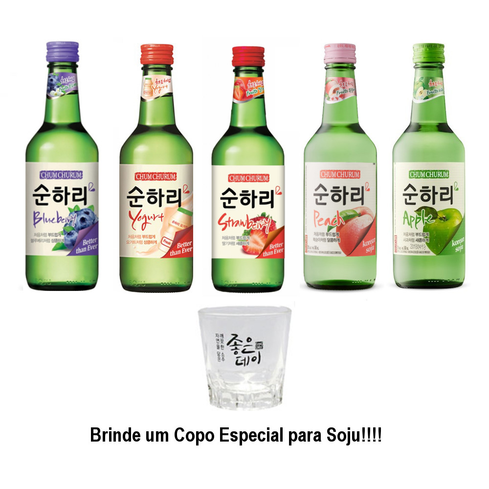 Kit 5 Soju Bebida Coreana Chum-churum Importado  Sabores - Copo Brinde