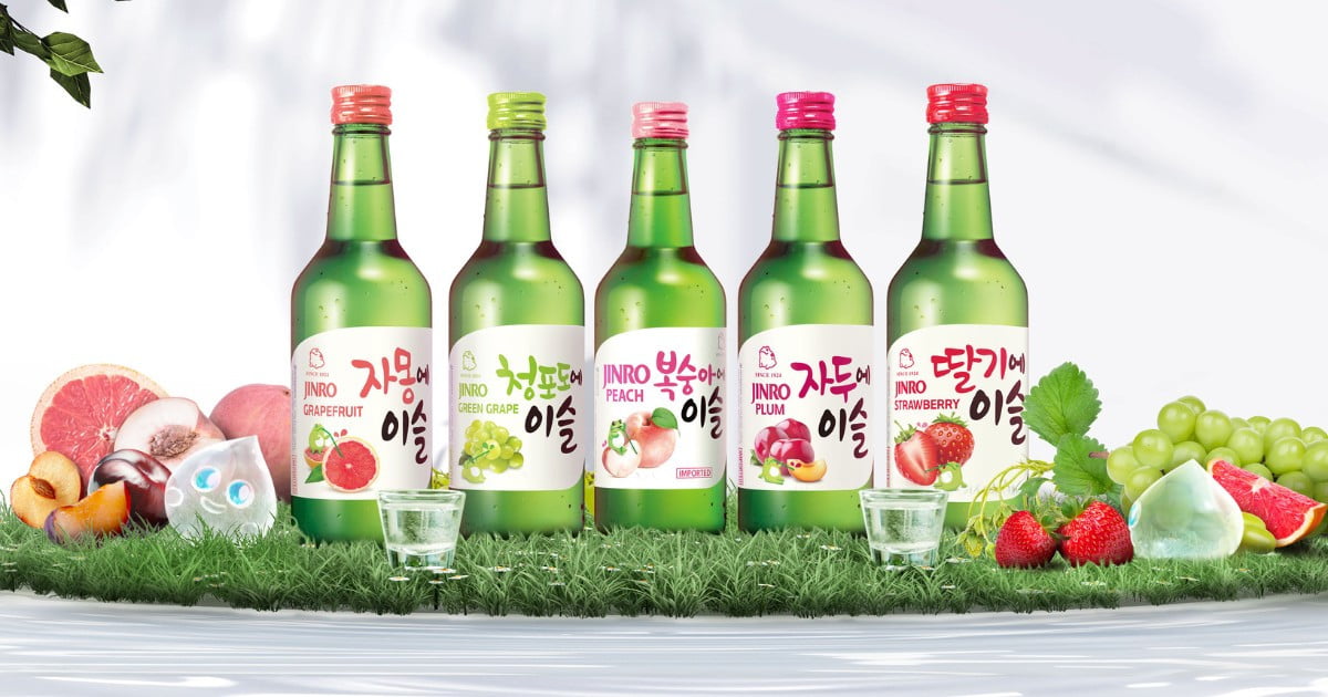Kit 5 Soju Bebida Coreana Jinro Sabores Frutas + 1 COPO BRINDE Hachi8