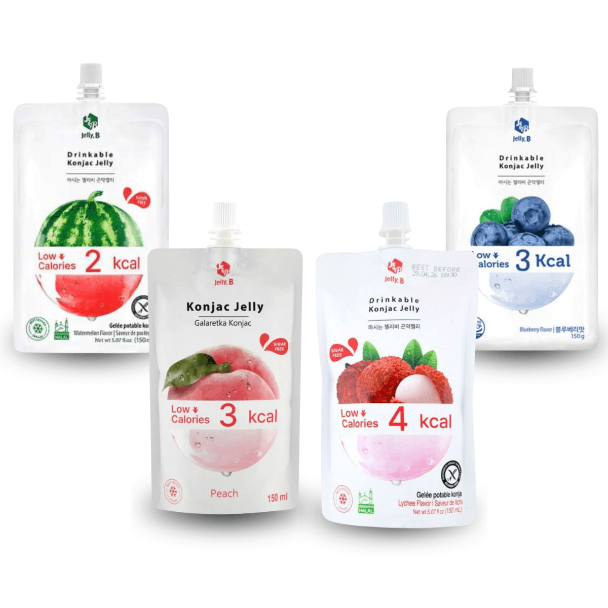 Kit Bebida Coerana de Gelatina Zero Açúcar Konjac Jelly B 150 gramas - 4 Sabores