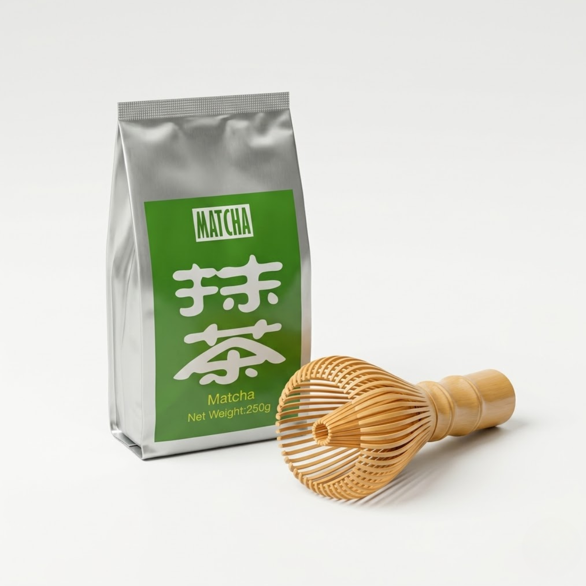 Kit Chá Verde em Pó Matcha 250g + Chasen Misturador de Plástico CerâmicoTradicional