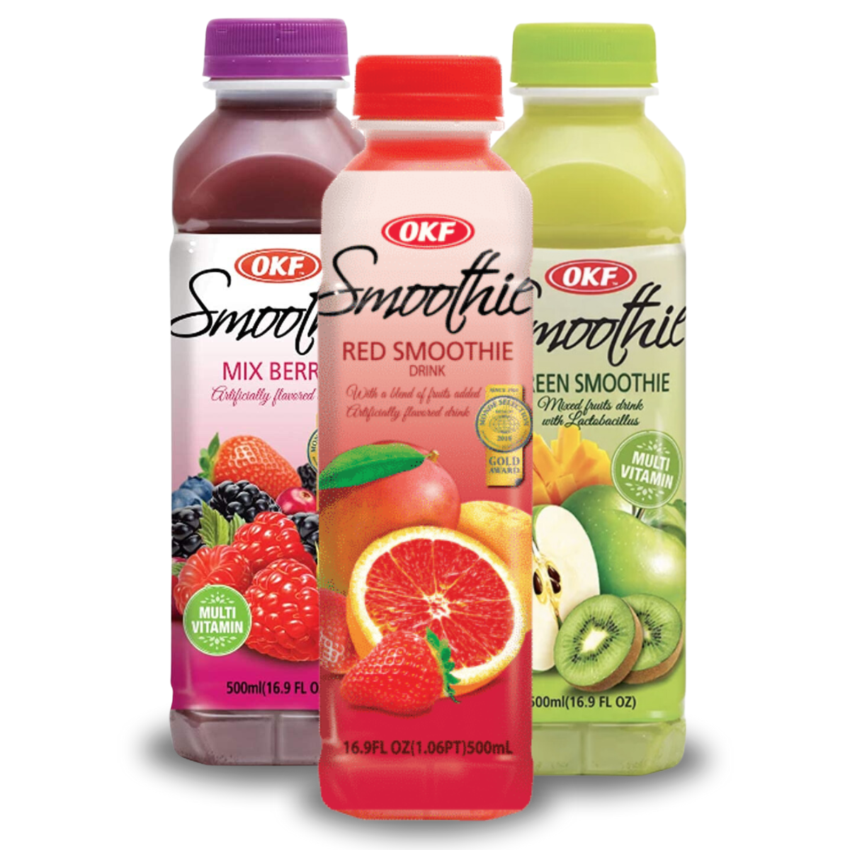 Kit de Bebida Coreana Smoothie Mix Berry, Red e Green com Lactobacillus OKF 500mL - 3 Unidades