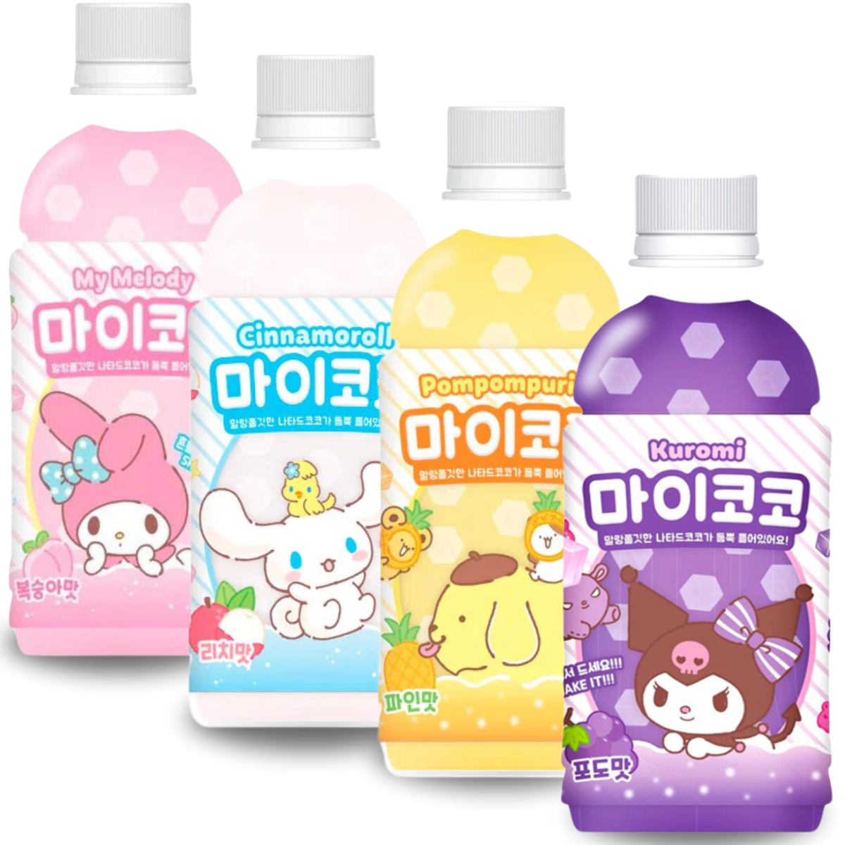 Kit de Bebida Pronta Saborizada de Frutas com pedaços de Coco Hello Kitty Sanrio 340mL - 4 Sabores