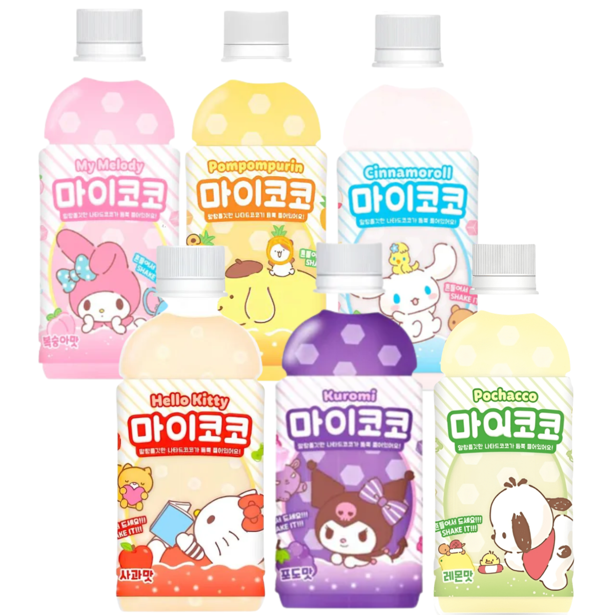 Kit de Bebida Pronta Saborizada de Frutas com pedaços de Coco Hello Kitty Sanrio 340mL - 6 Sabores