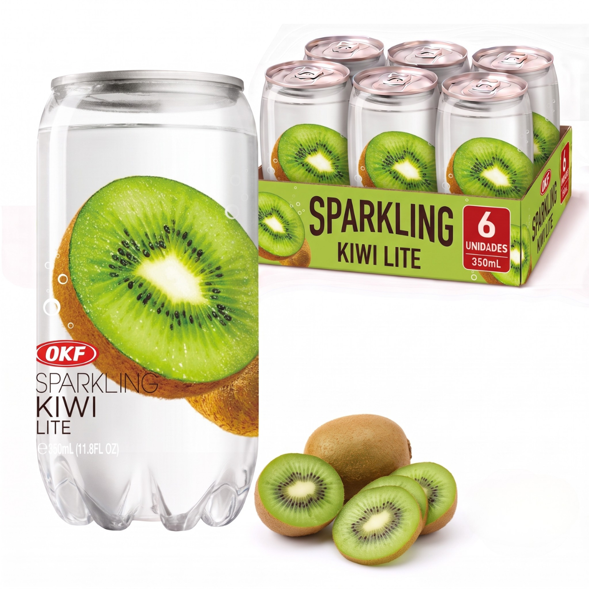 Kit de Refrigerante Coreano Sabor Kiwi Lite OKF 350mL - 6 Latas
