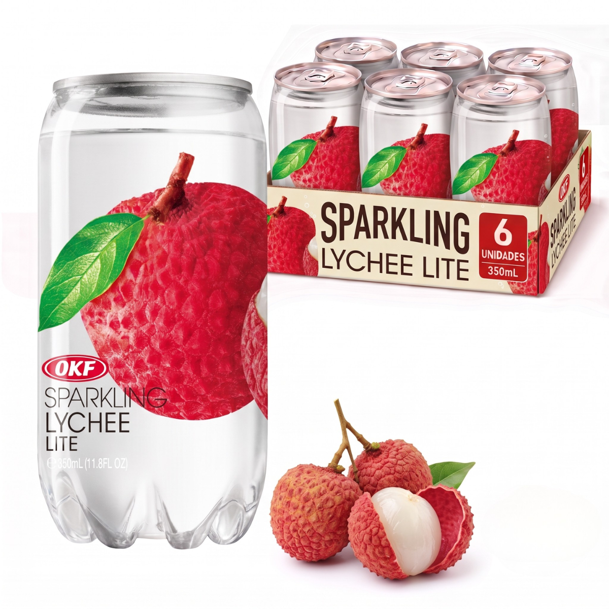 Kit de Refrigerante Coreano Sabor Lichia OKF 350mL - 6 Latas