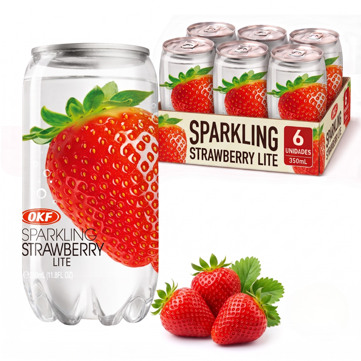 Kit de Refrigerante Coreano Sabor Morango OKF 350mL - 6 Latas