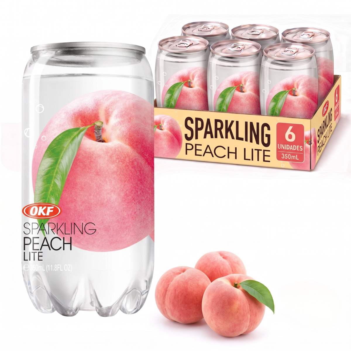 Kit de Refrigerante Coreano Sabor Pêssego OKF 350mL - 6Latas