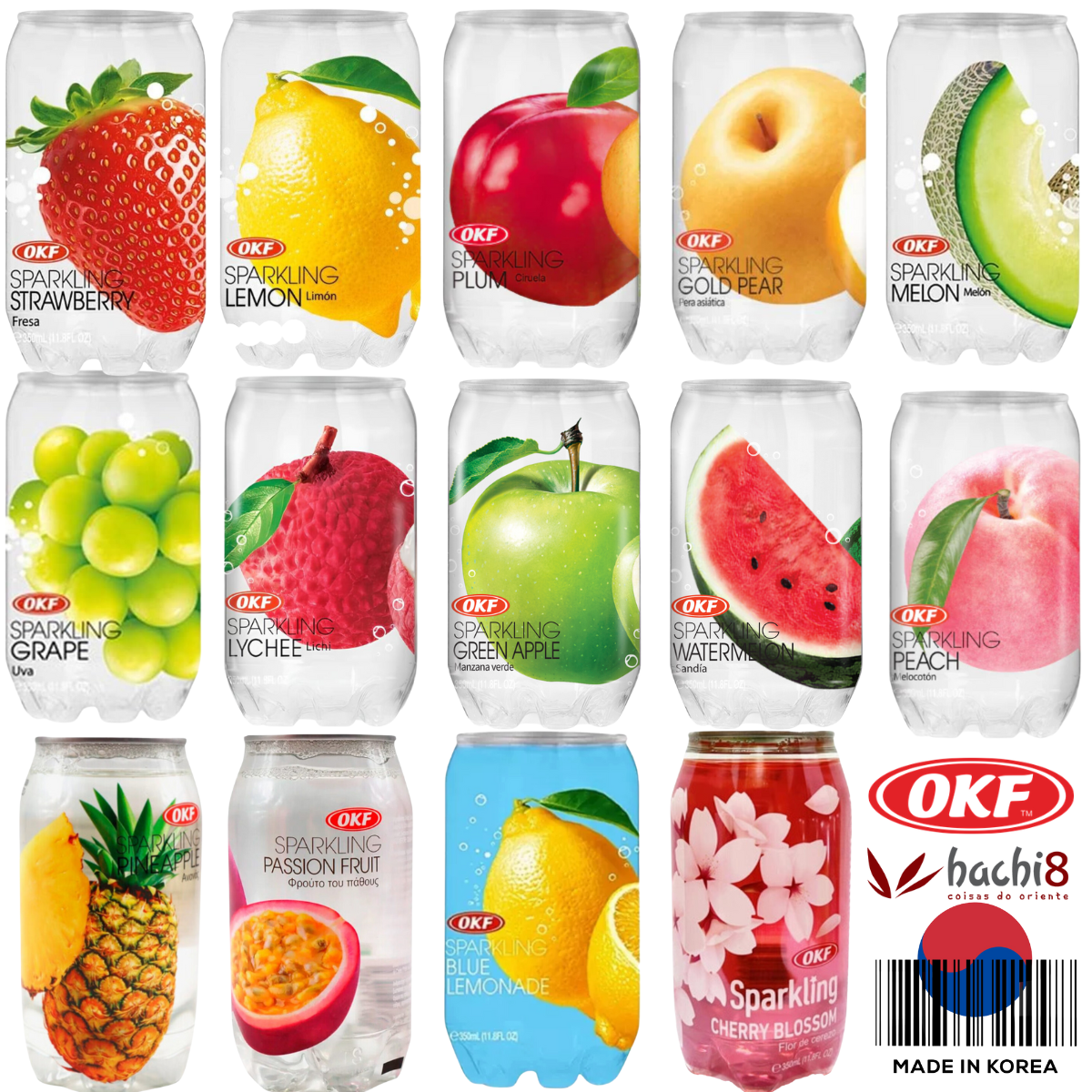 Kit de Refrigerantes Coreanos Sabor Frutas Variadas OKF - 14 Latas