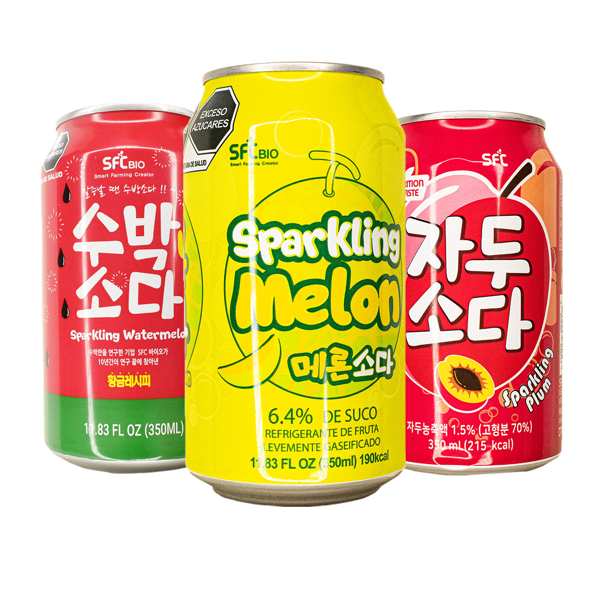 Kit Refrigerante Coreano Sabores Melância Melão Ameixa  350ml - 3 Sabores