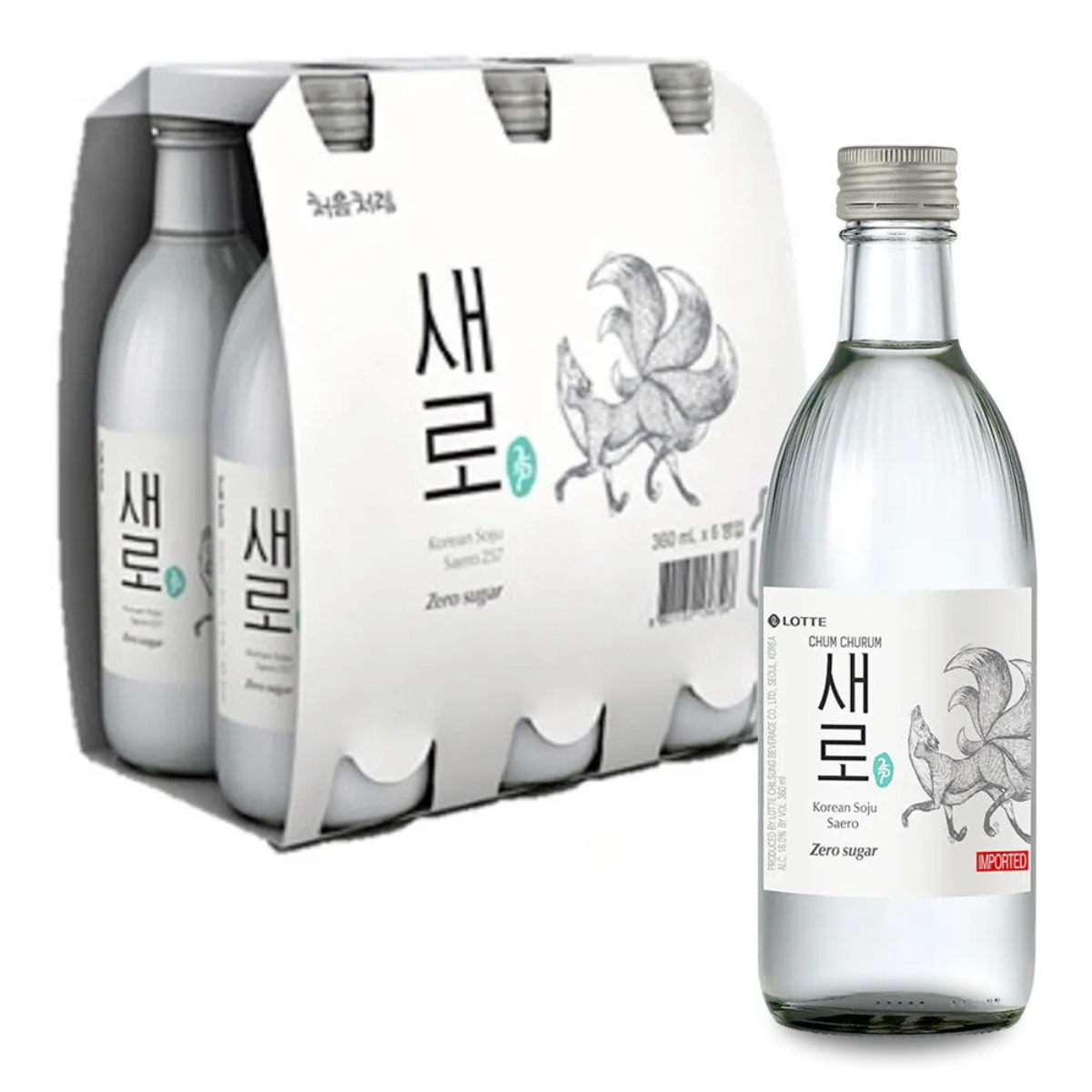 Kit Soju Importado Chum Churum Korean Soju Saero Zero Açúcar Lotte 360 mL - 6 Garrafas