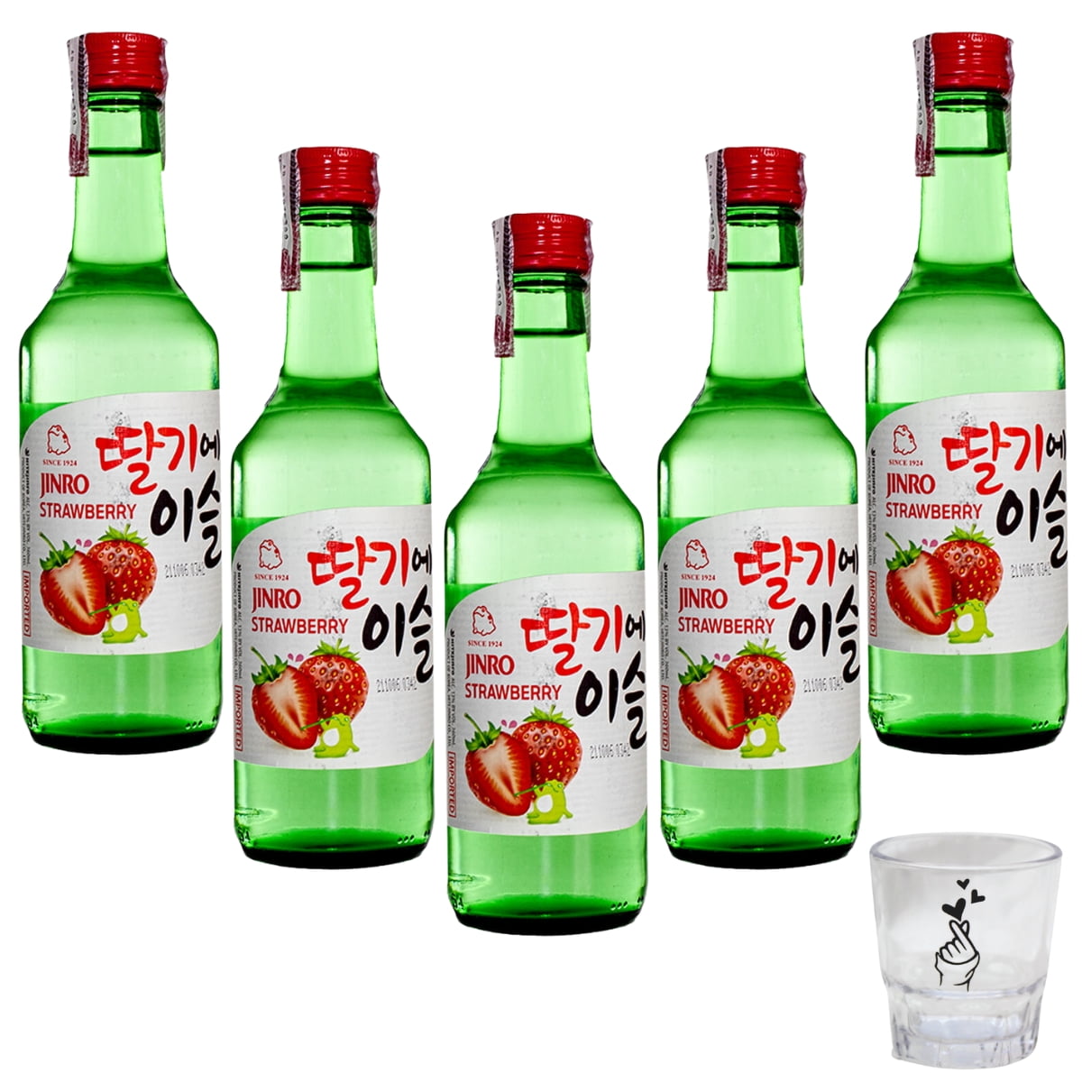 Kit Soju Importado de Morango Jinro Strawberry - 5 Garradas + Copo Shot K-pop