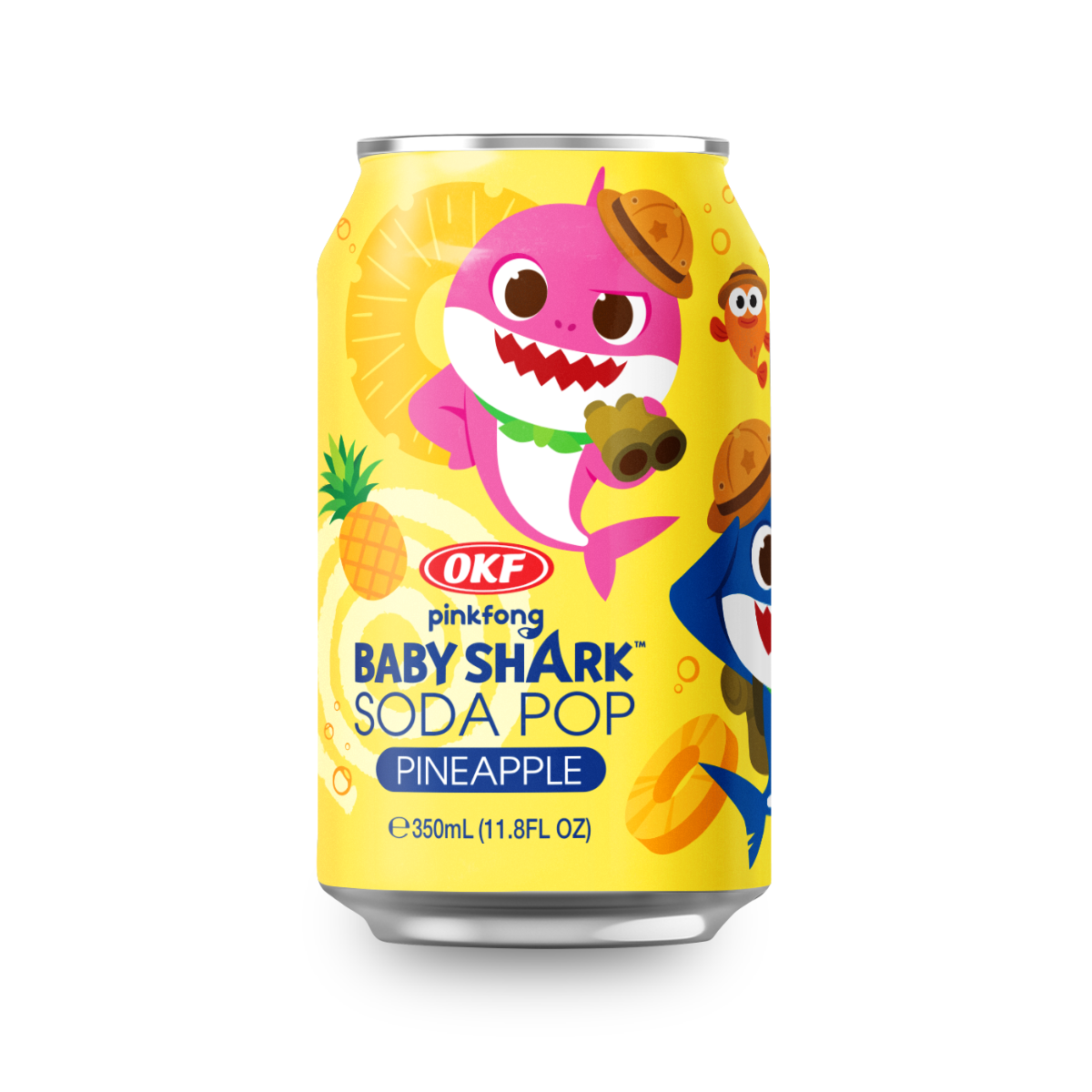 Refrigerante Coreano Baby Shark Soda Pop Sabor Abacaxi OKF - 350ml