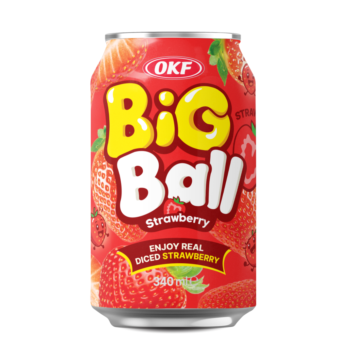 Refrigerante Coreano Big Ball Sabor Morango OKF - 340ml