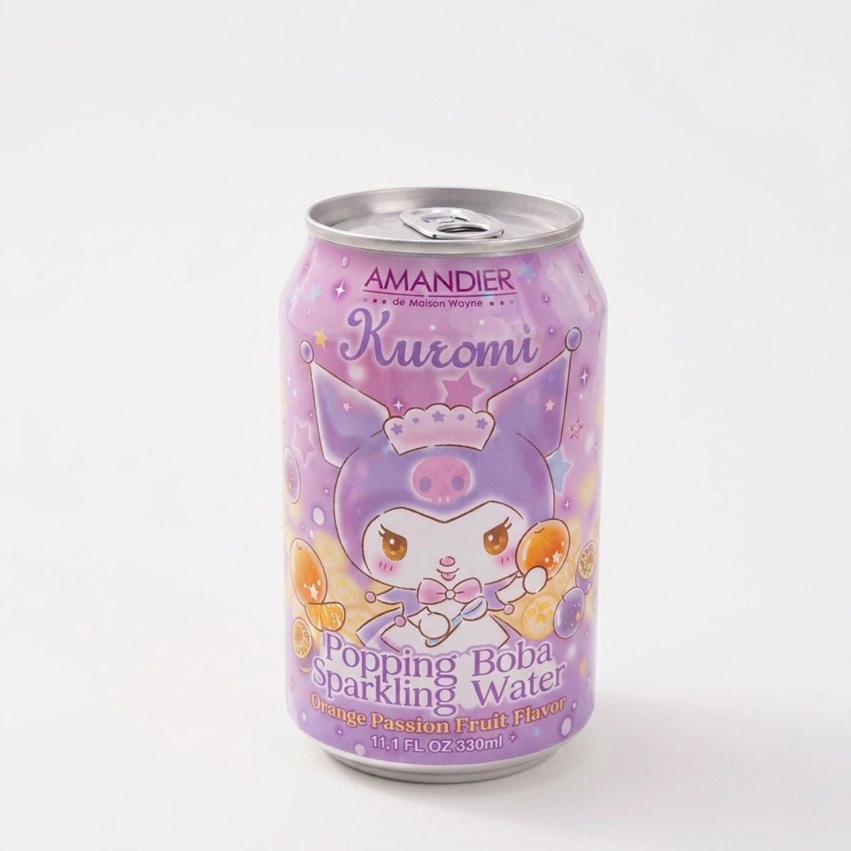 Refrigerante com Boba Explosiva Kuromi Sabor Laranja e Maracujá Amandier - 330ml