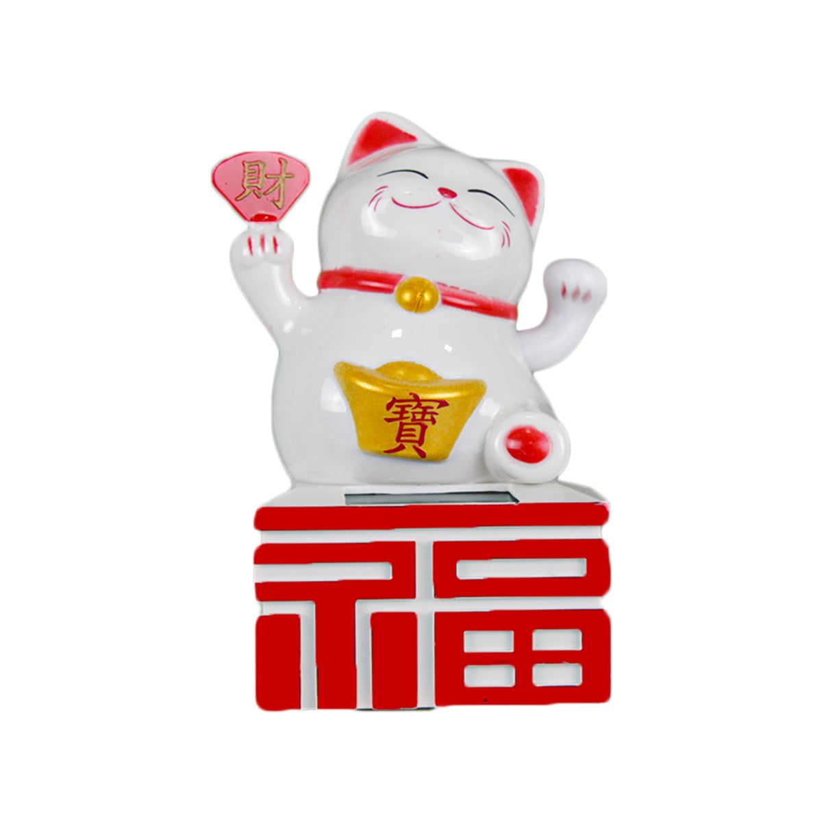 Gato da Sorte Solar Branco Enfeite - Maneki Neko 