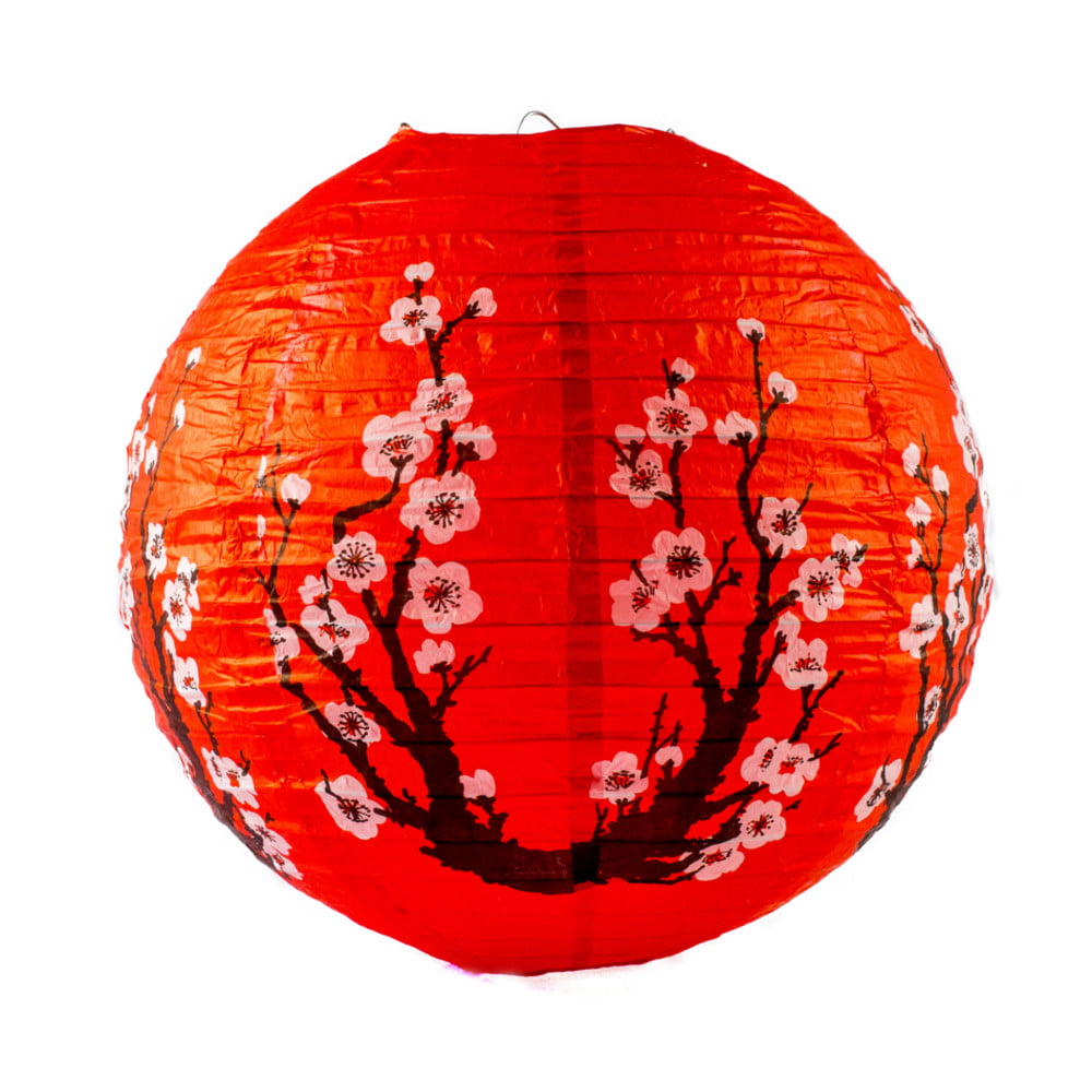 Luminária Oriental Vermelha Sakura - 40 cm 