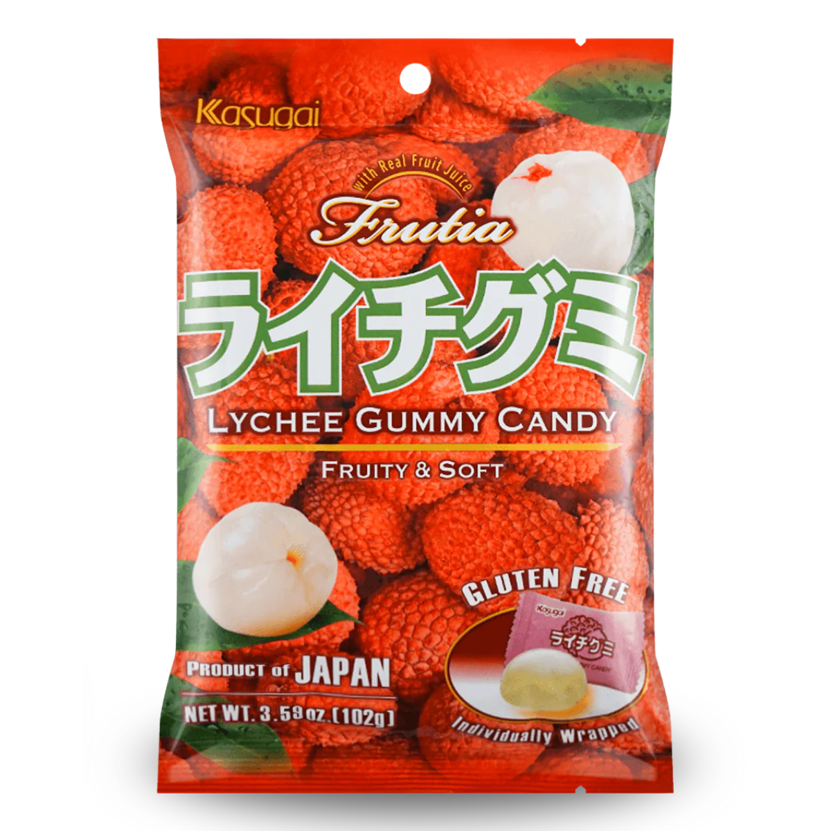 Bala Japonesa de Goma Sabor Lichia Sem Glúten Kasugai - 102gramas