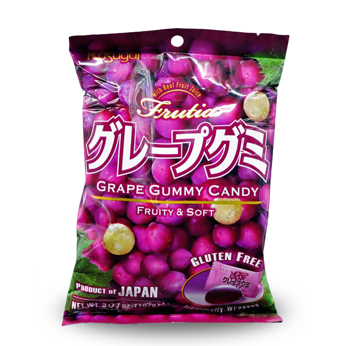 Bala Japonesa de Goma Sabor Uva Sem Glúten Kasugai - 107gramas
