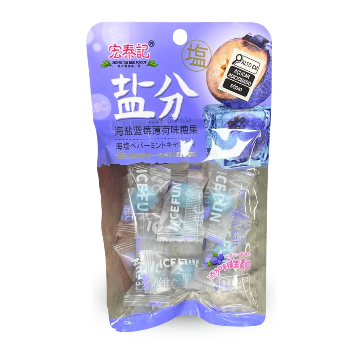 Bala Sabor Menta e  Mirtilo com Sal Marinho Hong Tai Kee - 26 gramas