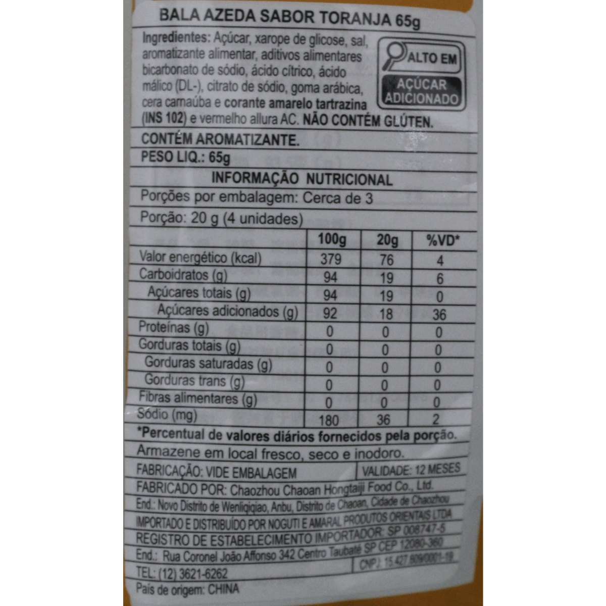 Bala Sabor Toranja Super Azeda Hong Tai Kee - 65 gramas - Hachi8