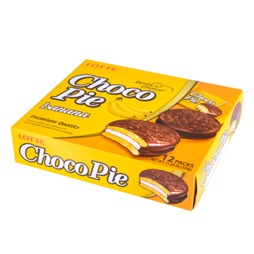 Choco Pie Bolinho de Chocolate e Banana Lotte  336 Gramas - 12 unidades
