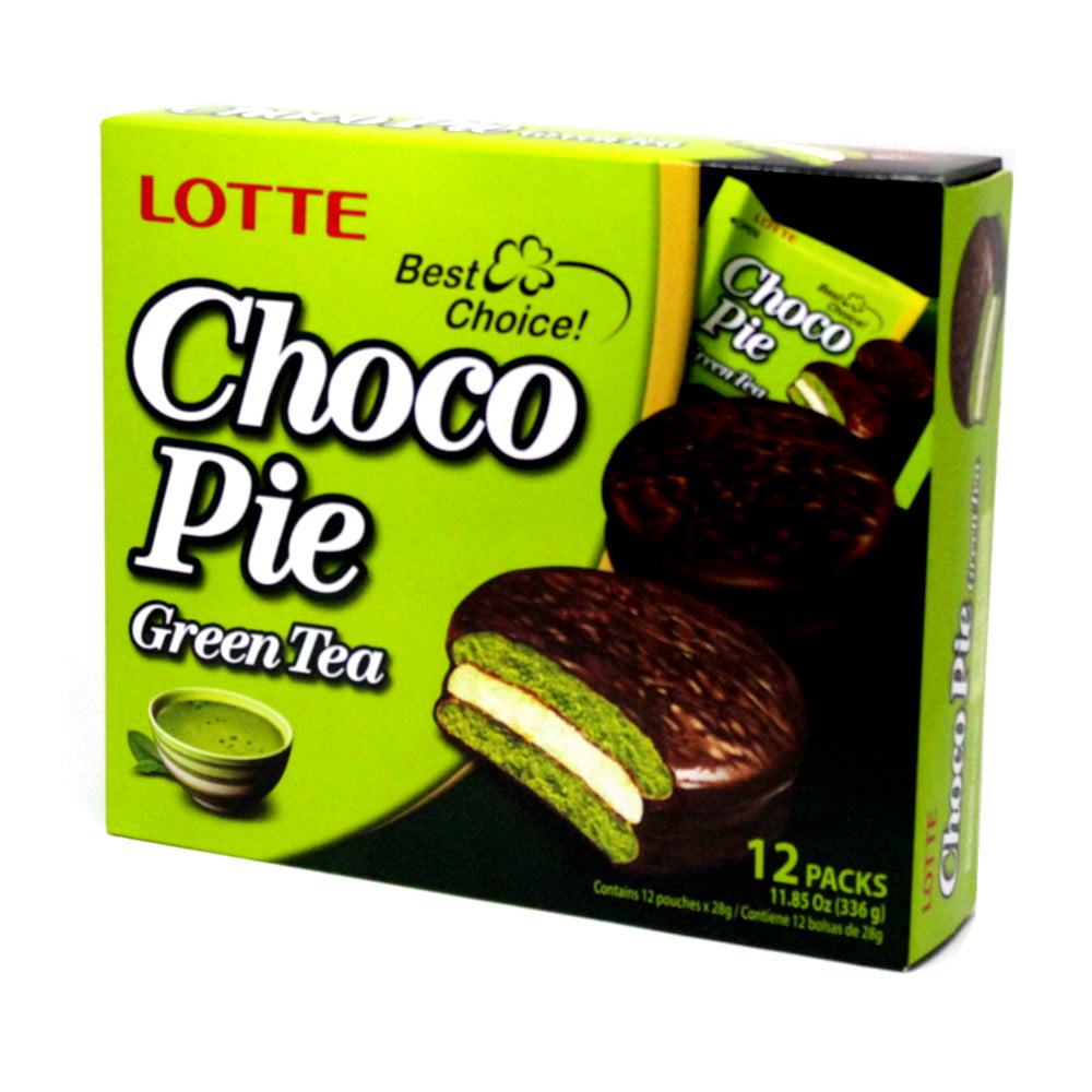 Choco Pie Bolinho de Chocolate e  Chá Verde Lotte  336 Gramas - 12 unidades
