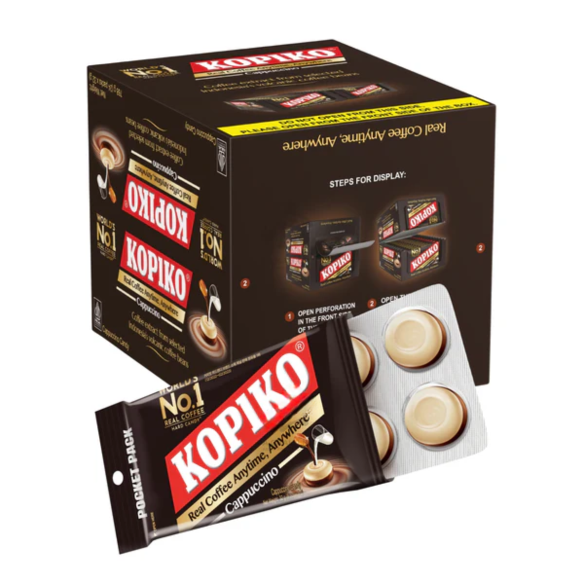 Caixa de Bala de Cappuccino Coffee Candy Kopiko em Tablete 768 gramas - (24x32g)