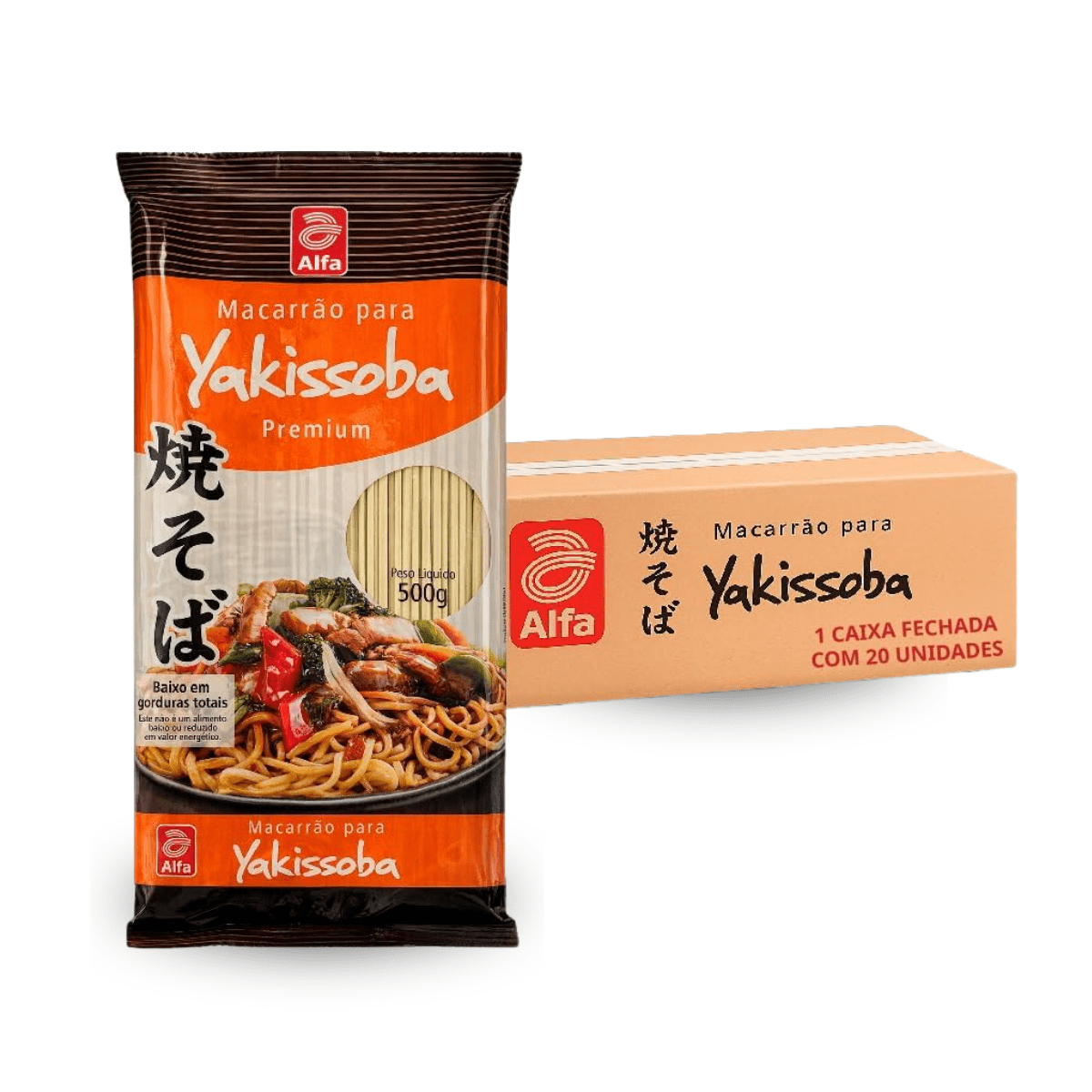 Caixa de Macarrão Yakissoba Alfa 500 gramas - 20 pacotes