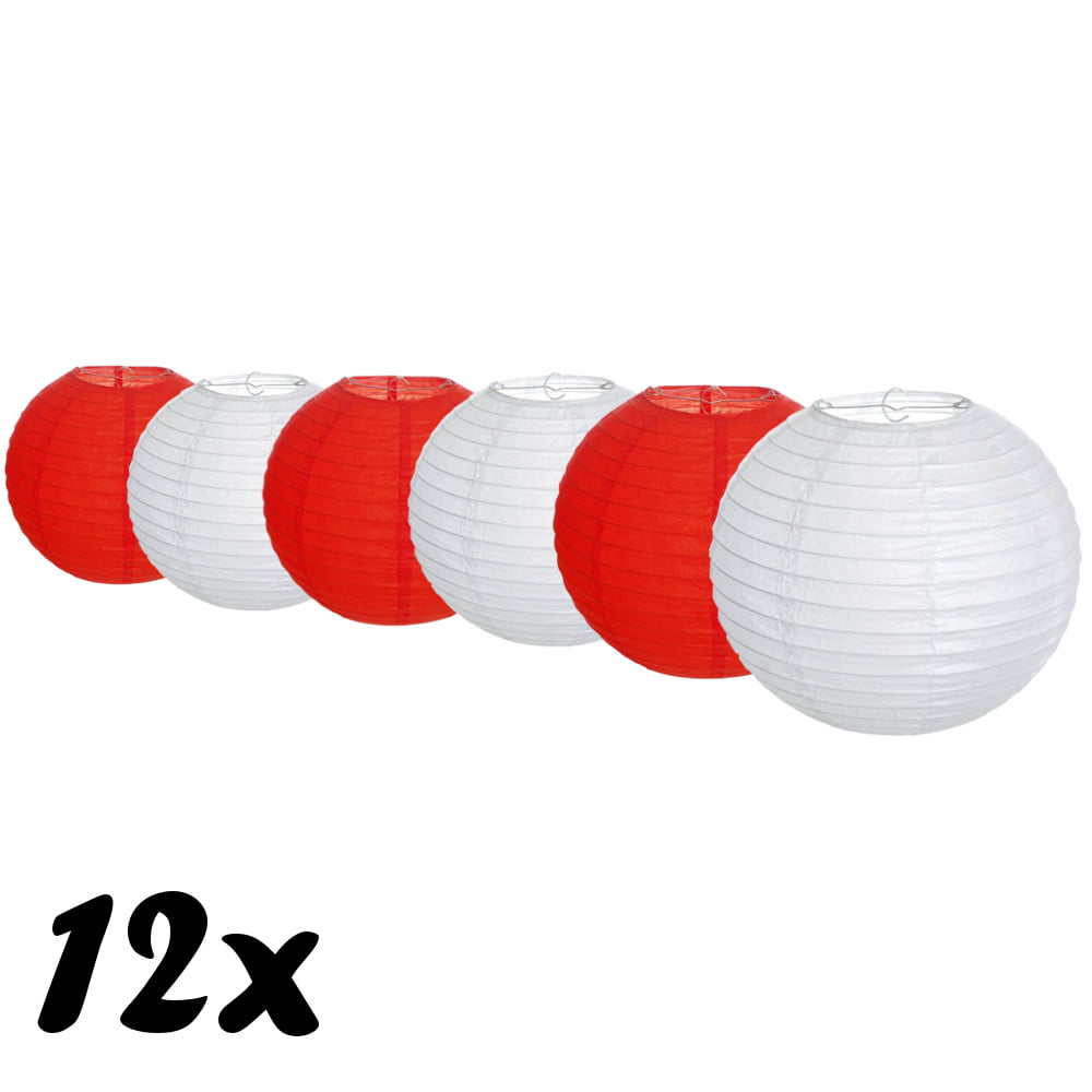 Kit Decoração Luminárias Orientais Brancas e Vermelha Lisa 30cm  - 12 Unidades