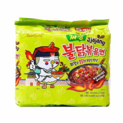 Kit de Lamen Coreano Super Picante Hot Chicken Flavor Ramen Sabor Frango Jjajang  130g - 5 Pacotes