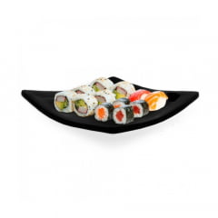 Prato Quadrado Curvado para Sushi e Sashimi Preto Médio - Melanina