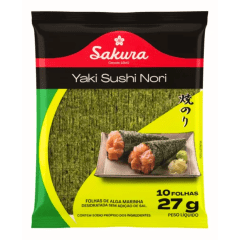 Alga Marinha Nori para Sushi e Temaki com 10 Folhas Sakura - 27 gramas
