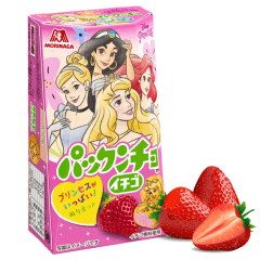 Biscoito ao Leite Japonês Pakkuncho Princesas Disney com Recheio de Morango Morinaga - 41 gramas