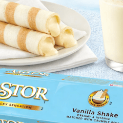 Biscoito em formato Tubo com Recheio de Shake de Baunilha Astor - 40 gramas
