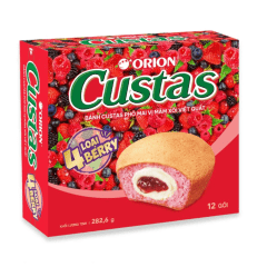 Bolinho Macio com Recheio Cremoso de Queijo e  4 Frutas Vermelhas Custard Orion 282 Gramas - 12 unidades