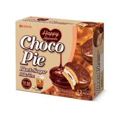 Choco Pie Bolinho de Chocolate Açúcar Mascavo, Leite e Chá Lotte  336 Gramas - 12 unidades