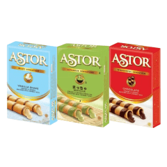 Kit de Biscoitos em formato Tubo com Recheio Astor  40 gramas - 3 Sabores