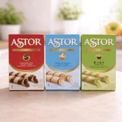 Kit de Biscoitos em formato Tubo com Recheio Astor 40 gramas - 3 Sabores
