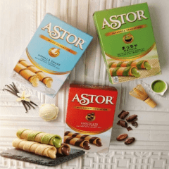 Kit de Biscoitos em formato Tubo com Recheio Astor 40 gramas - 3 Sabores