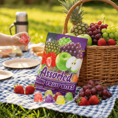 Mini Gelatina de Frutas com Coco Sabores Sortidas Mini Fruit Bites – 300 gramas