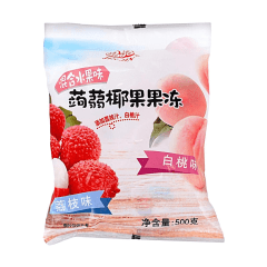Mini Gelatinas de Konjac e Coco Sabor Pêssego Branco e Lichia Jelly Jin Jin – 500 gramas