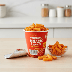 Salgadinho de Arroz Coreano Picante Sabor Apimentado e Doce Yopokki Copo - 50 gramas Salgadinho de Arroz Coreano Picante Sabor Apimentado e Doce Yopokki Copo - 50 gramas