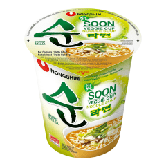 Caixa de Lamen Coreano Vegetariano Suave Nongshim Soon Veggie Cup 67g - 12 Copos