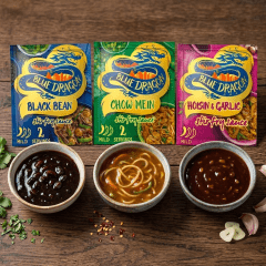 Kit de Molhos Orientais Blue Dragon para Wok: Black Bean, Chow Mein e Hoisin com Alho - Vegano (3 unidades de 120g)
